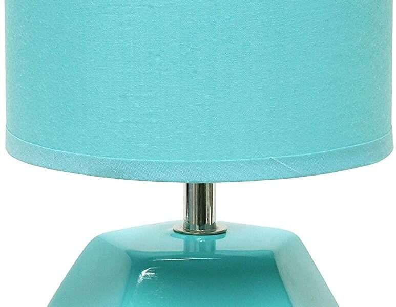 Simple Designs LT2065-BLU Round Prism Mini Table Lamp with Matching Fabric Shade, Blue