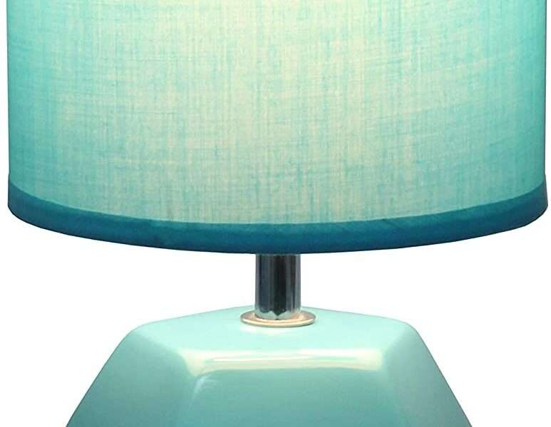 Simple Designs LT2065-BLU Round Prism Mini Table Lamp with Matching Fabric Shade, Blue