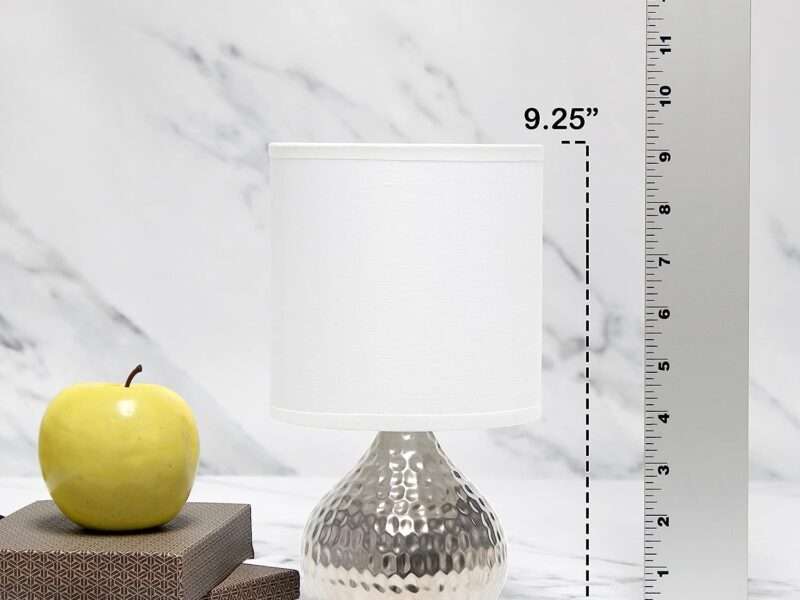 Simple Designs LT2073-SVW Mini Hammered Texture Silver Drip Table Lamp with White Shade