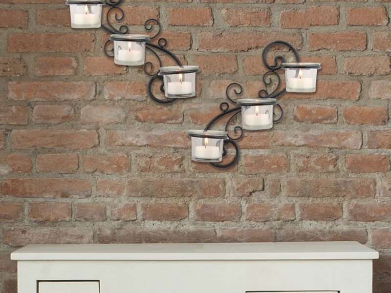 Stonebriar Decorative Tea Light Candle Holder Wall Sconce Set, 6-tealight, Black