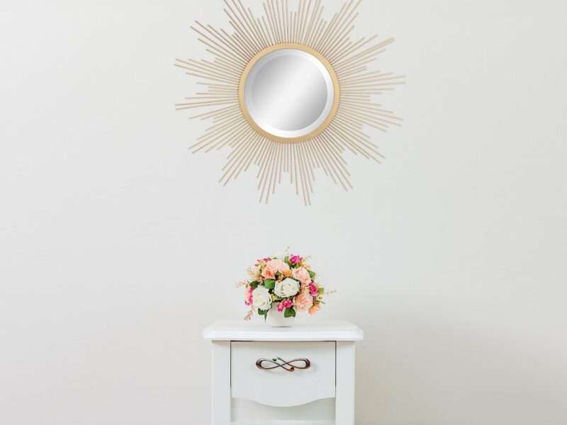 Stonebriar Round Decorative Antique Gold 23" Metal Starburst Hanging Mirror for Wall