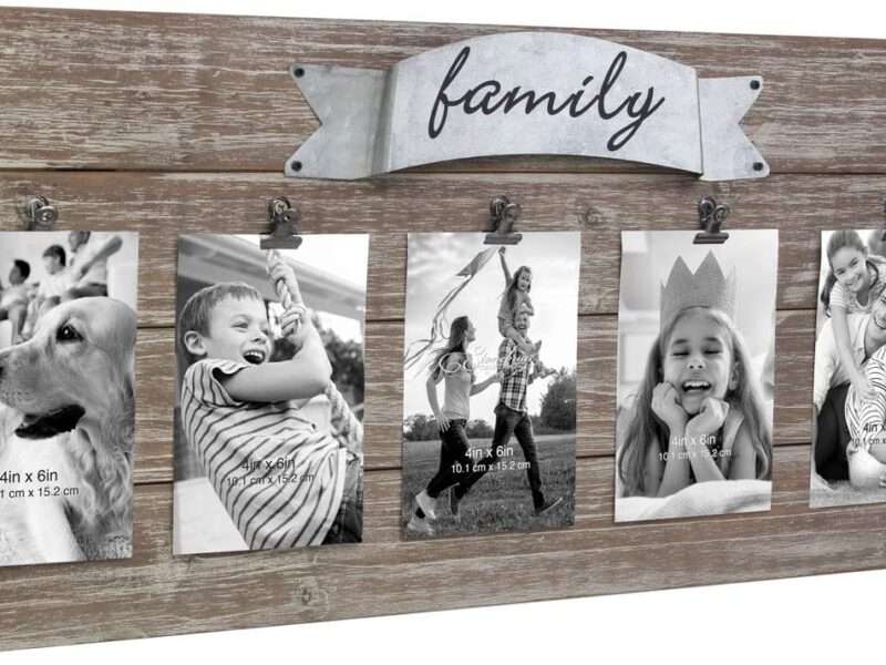 Stonebriar Rustic Wood Collage Picture Frame with Clips and Metal Detail Brown 26 x 11