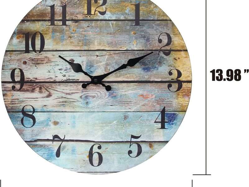 Stonebriar Vintage Farmhouse Wooden 14 Inch Round Battery Operated Hanging Wall Clock