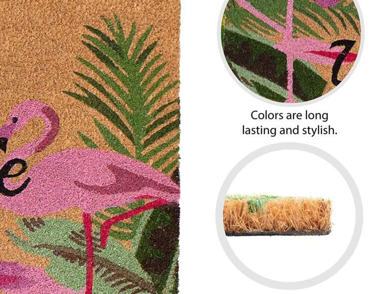 Storm Stopper – Doormat Flamingo Duo All Weather Heavy Duty Mat 100% Natural Coir Face Non-Slip Outdoor Home Décor Absorbent, Fade Resistant & Pet Friendly 18 x 28