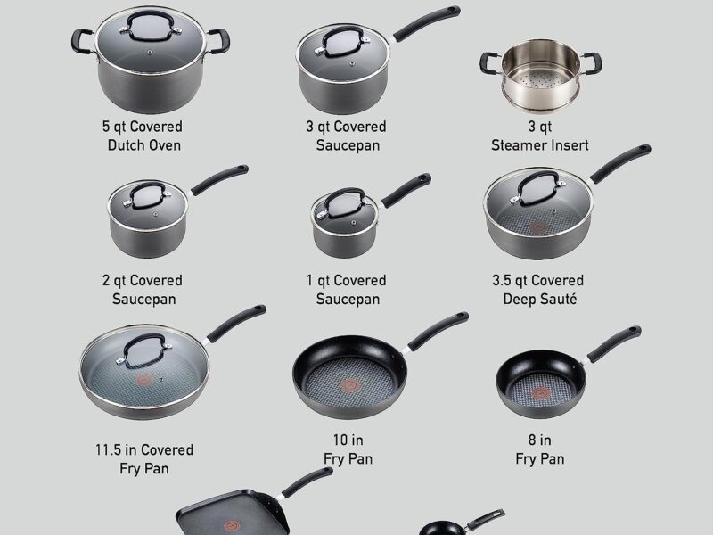 T-fal Ultimate Hard Anodized Nonstick Cookware Set 17 Piece Pots and Pans, Dishwasher Safe Black