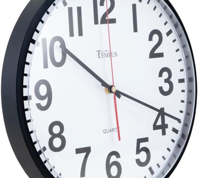 Tempus® Contemporary Wall Clock, Battery Operated, Silent, Black and White, 13in