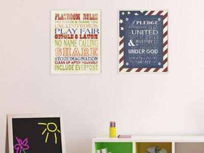 The Kids Room by Stupell Pledge of Allegiance with American Flag Background Rectangle Wall Plaque, 11 x 0.5 x 15, Proudly Made in USA