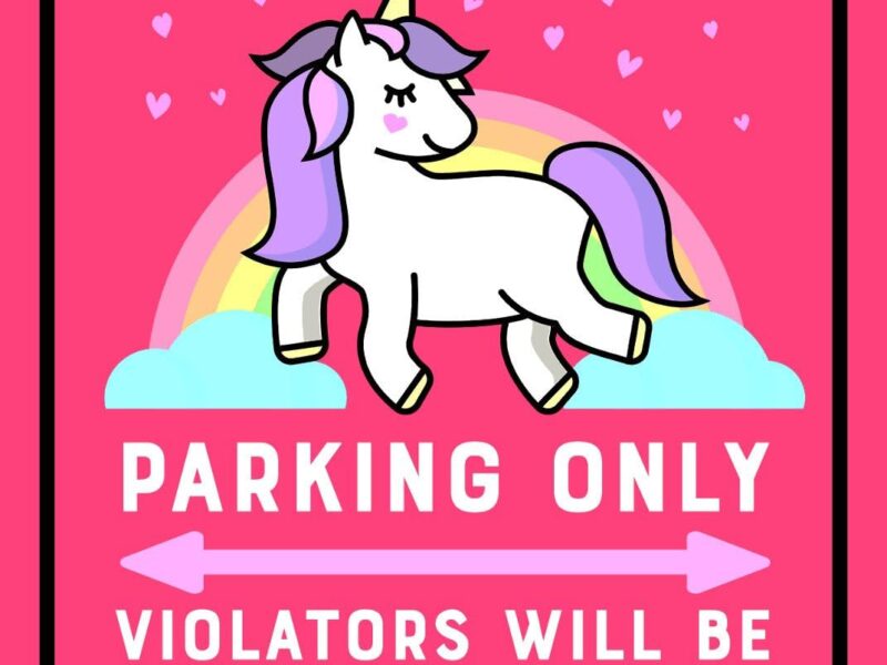 Unicorn Parking Only Sign, Violators Will Be Turned Into Rainbows, Aluminum Novelty Signs for Girls Room, Funny, Colorful Metal Wall Décor, Gifts for Girls, 14x10 Inch