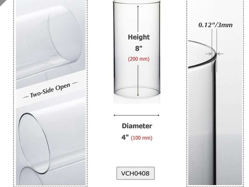 WGVI Hurricane Candle Holder Sleeve, Wide 4", Height 8", Clear Glass Cylinder Candleholder, Chimney Tube, Open Ended Candle Shade, 1 Piece