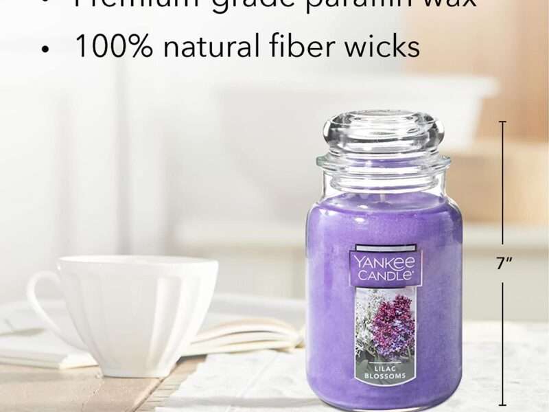 Yankee Candle Lilac Blossoms Scented, Classic 22oz Large Jar Single Wick Candle, Over 110 Hours of Burn Time, Violet