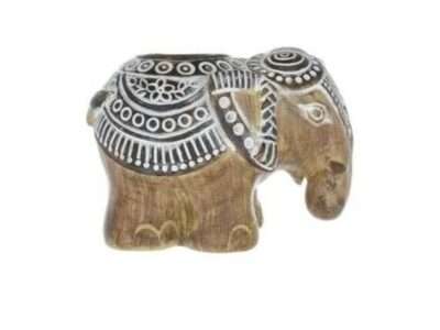 EagleWiz Wooden Small Elephant Tealight Candle Holder white and Brown
