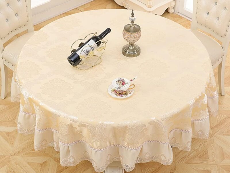 meioro Round Tablecloth Rustic Style Table Cloth Linen Tabletop Decorative Fabric Table Cover for Kitchen Dinning (Apricot-A, Round 78 Inch)