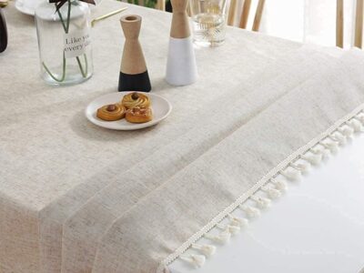 meioro Tablecloth Rectangle Linen Fabric Table Clothes 47 x 63 Inch - Dining Room Table Cover, Tassels Table Cloth - Easy Care, Farmhouse Kitchen Tablecloth Indoor Outdoor, All Season.