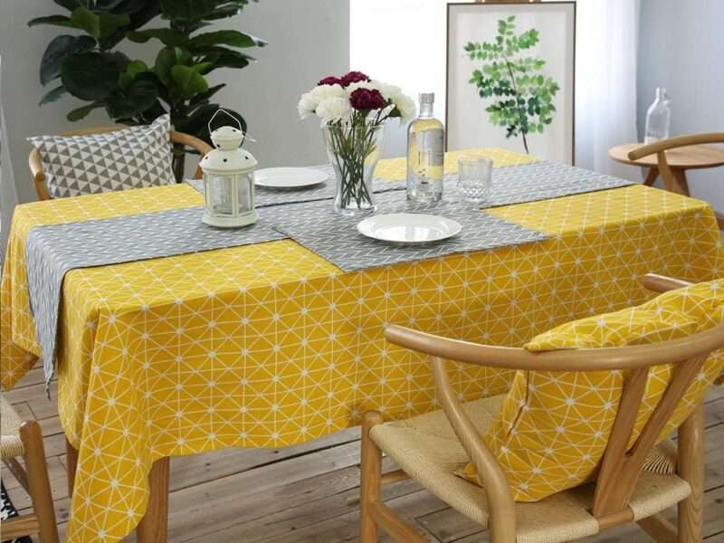 meioro Tablecloth Rectangle Table Cloth Cotton Linen Fabric Washable Dust-Proof Wrinkle Free Table Cover for Kitchen Holiday Dinning Party(Oblong 36 x 36 Inch, Yellow)