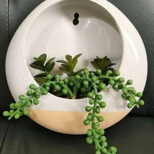 EagleWiz Round Wall Hanging Ceramic Pot With Artificial Succulent Home Decor