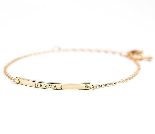 16K Gold Your Name Bar Bracelet - Personalized gift Gold Plated bar Delicate Hand Stamp Best bridesmaid Wedding Graduation Gift