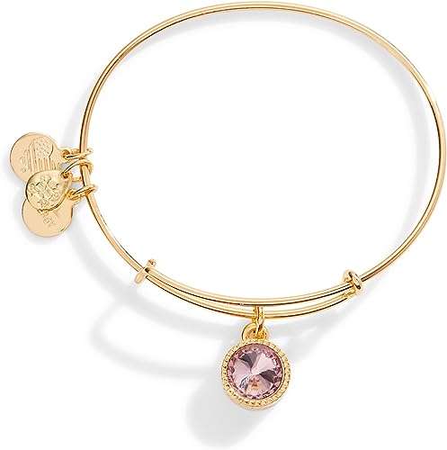 Alex and Ani Birthstones Expandable Bangle for Women, Birthday Crystal Charms, Shiny Finish, 2 to 3.5 in
