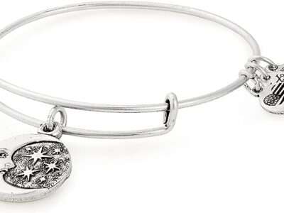 Alex and Ani Path of Symbols Expandable Bangle for Women, Moon and Star Charm, Rafaelian Silver Finish, 2 to 3.5 in