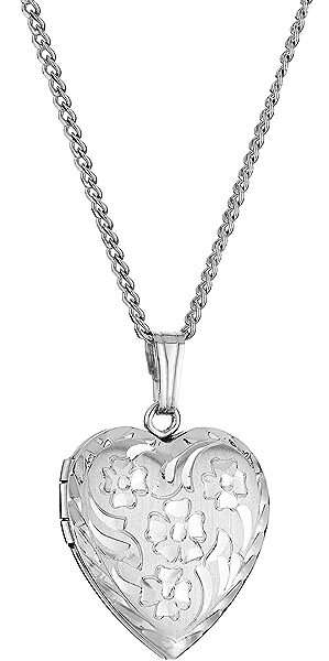 Amazon Collection 14k Engraved Flowers Heart Locket Necklace, 18"