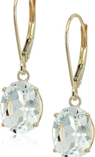 Amazon Collection 14k Gold 8 x 10mm Oval Gemstone Dangle Earrings for Women with Leverbacks