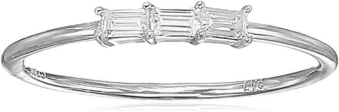 Amazon Collection Baguette Cubic Zirconia 3-Stone Dainty Demi Fine Stacking Ring in Sterling Silver