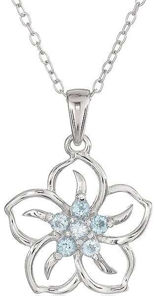 Amazon Collection Genuine or Created Gemstone Birthstone Flower Pendant Necklace with Chain in Sterling Silver, 18