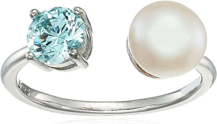 Amazon Collection Platinum Plated Sterling Silver Infinite Elements Cubic Zirconia Freshwater Pearl Ring