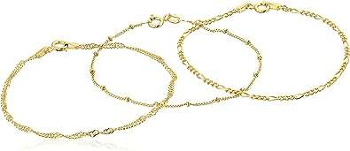 Amazon Collection Set of Three Singapore, Figaro and Bead Station Chain Bracelet