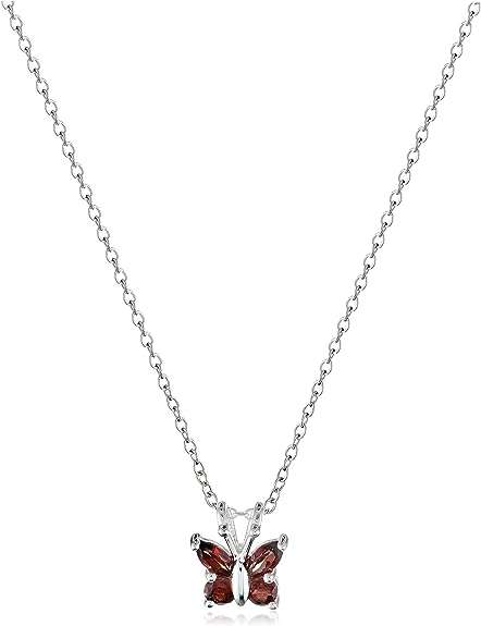Amazon Collection Sterling Silver Gemstone Butterfly Pendant Necklace,