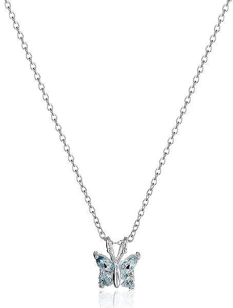 Amazon Collection Sterling Silver Gemstone Butterfly Pendant Necklace,