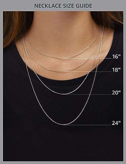 Amazon Collection Sterling Silver Thin 0.8mm Box Chain Necklace | Available in Yellow Gold or Silver | 16", 18", 20", 24", or 30"