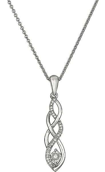 Amazon Collection Women Sterling Silver Diamond Twist Pendant Necklace and Earrings Box Set (1/5 cttw), 18"