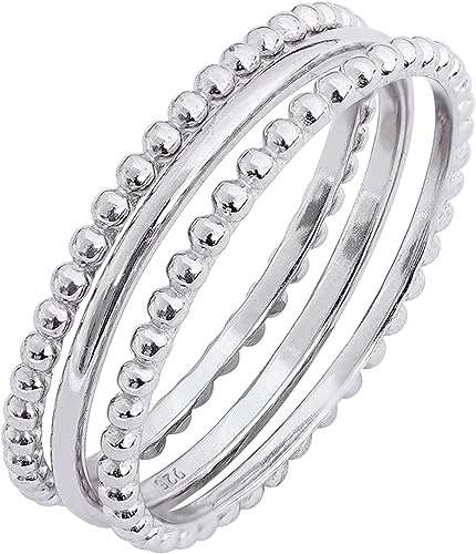 Amazon Essentials 14K Gold or Rhodium Plated Sterling Silver Stacking Ring Set of 3
