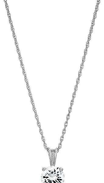 Amazon Essentials Plated Sterling Silver Cubic Zirconia Round Cut Solitaire Pendant Necklace