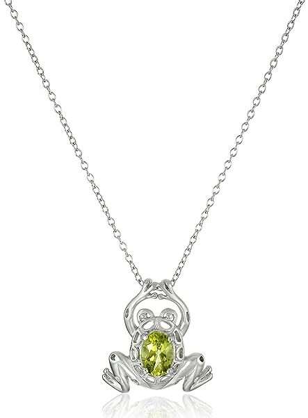 Amazon Essentials womens Sterling Silver Genuine Peridot Frog Pendant Necklace, 18"