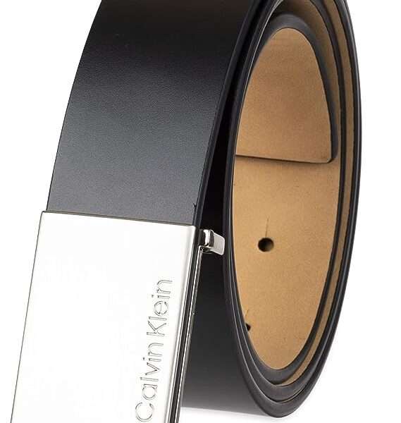 Calvin Klein Men's Casual Statement Plaque Buckle Belt with Logo Treatment