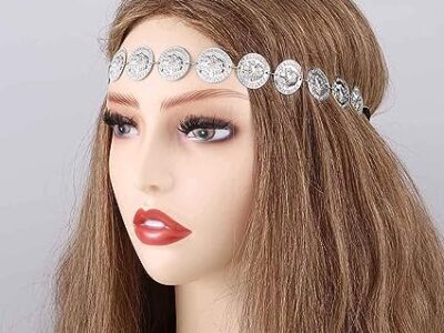 Chicque Boho Head Chain Silver Coins Hair Jewelry Headpiece Elastic Hair Chain Wedding Festival Hair Accessories for Women and Girls