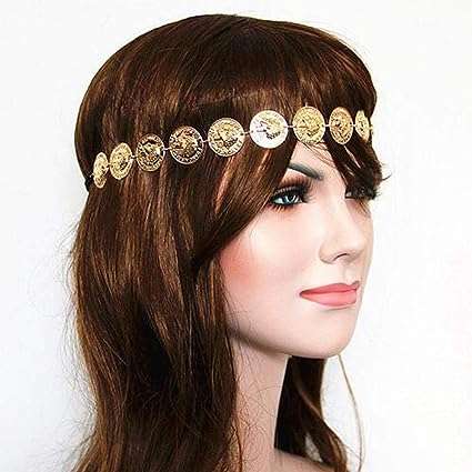 Chicque Boho Head Chain Silver Coins Hair Jewelry Headpiece Elastic Hair Chain Wedding Festival Hair Accessories for Women and Girls