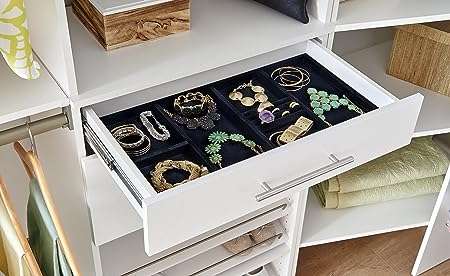 ClosetMaid SuiteSymphony Velvet Organizer, Drawers For Necklaces, Earrings, Bracelets, Watches, Rings, 21.7 in. W, Plush Black, Jewelry Tray Insert
