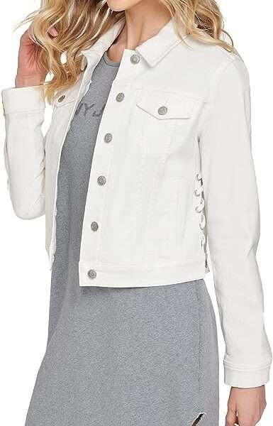 DKNY womens Denim Jacket, White,Large US