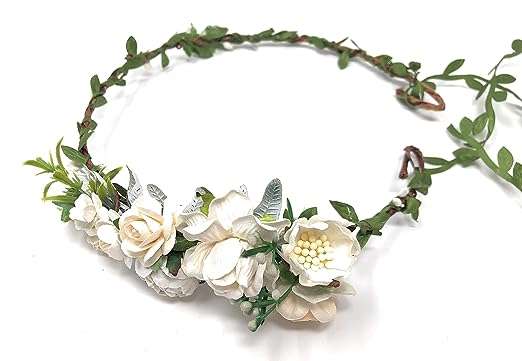 Daddasprincess Coral flower crown ivory wedding headpiece adult Fall bridal headband halo floral hair wreath (Coral)