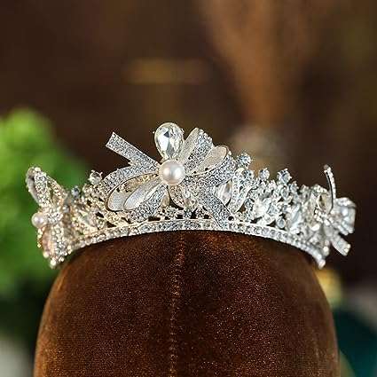 GALSOR Crowns Tiaras Super Fairy Sparkling Diamond Crystal Pearl Bow Crown Bridal Wedding Gown with Accessories