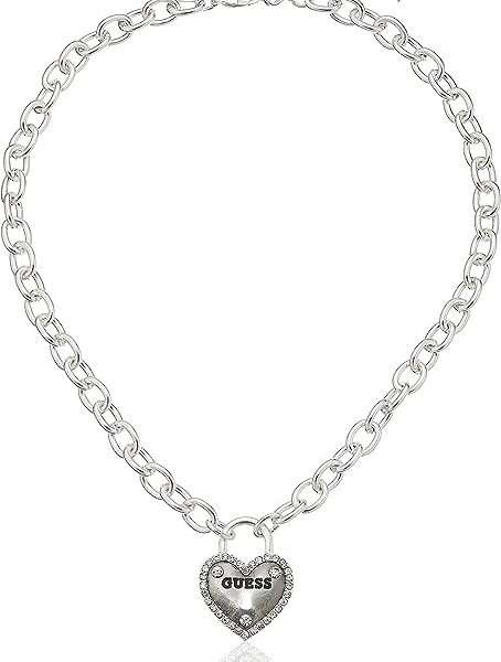 GUESS "Basic" Silver Framed Heart Logo Pendant Necklace, 18" + 2" Extender