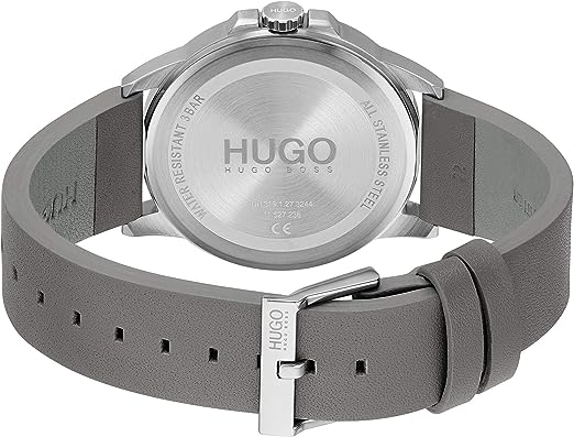 HUGO First Mens Quartz Stainless Steel and Leather Strap Casual Watch Color Grey Model 1530185