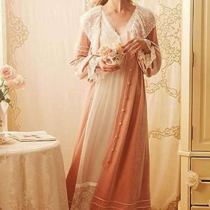 JYDQM Robe Women Princess Lace Velvet Robe Woman Autumn Bride Dressing Gown Sweet Lovely Long Robe Sleepwear (Color B Size Medium)