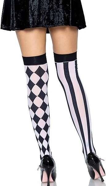Leg Avenue womens Harlequin Thigh Highs Hosiery, Black/White, One Size US
