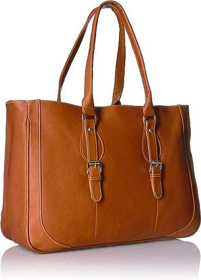 Piel Leather Shoulder Buckle Tote, Saddle, One Size