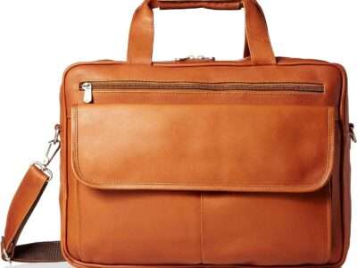 Piel Leather Slim Top-Zip Briefcase, Saddle, One Size