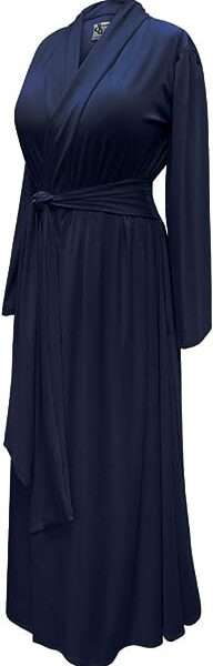 Sanctuarie Designs Plus Size Navy Retro 1940's Long Dressing Gown Robe Cotton Rayon wAttached Belt