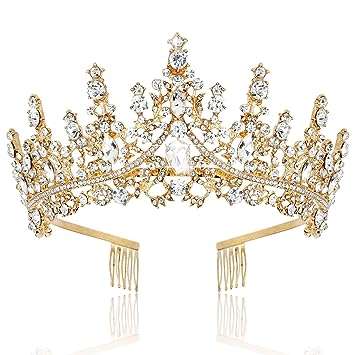 TOBATOBA Gold Crown for Women Gold Tiara Birthday Queen Crown Wedding Tiara for Women Crystal Tiaras and Crowns Royal Princess Quinceanera Headpieces for Prom Pageant Bride Halloween Cosplay